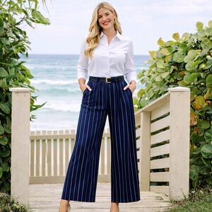Lane Bryant Stripe Linen Wide Leg Pant
